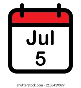 Icono de calendario con quinto julio, ilustración vectorial