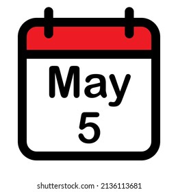 Calendar icon with fifth may, vector illustration
