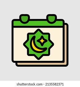 Calendar icon in filled line style about ramadan, use for website mobile app presentation