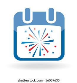 Calendar icon with firework. Vector illustration