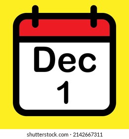 Calendar icon first December, vector illustration