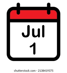 Calendar icon with first July, vector illustration