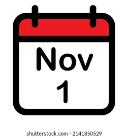 Icono de calendario con el primer noviembre, ilustración vectorial