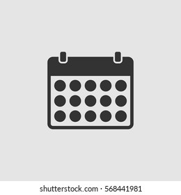 Calendar icon flat. Black pictogram on grey background. Vector illustration symbol