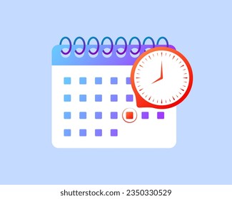 Calendar icon. Flat, color, calendar with clock, date countdown. Vector illustration