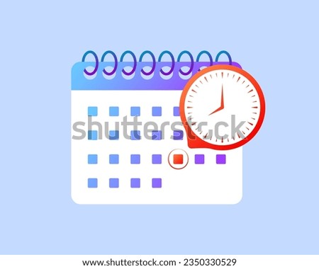 Calendar icon. Flat, color, calendar with clock, date countdown. Vector illustration