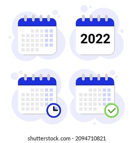 Icono de calendario diseño plano conjunto de color azul. Ilustraciones aisladas.