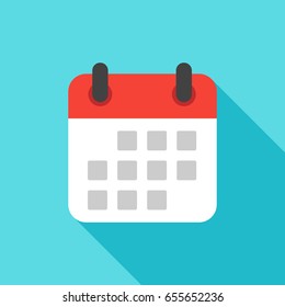 Calendar icon flat design isolated with long shadow, vector  illustration