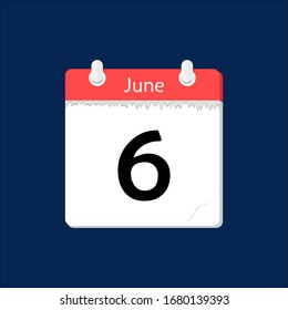 Icono del calendario, diseño plano 6 de junio