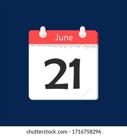 Icono del calendario, diseño plano 21 de junio