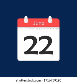 Calendar Icon, Flat design June 22