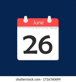 Calendar Icon, Flat design June 26