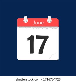 Icono del calendario, diseño plano 17 de junio