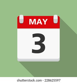Calendar icon, flat design with long shadow, vector eps10 illustration