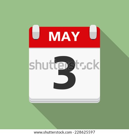 Calendar icon, flat design with long shadow, vector eps10 illustration