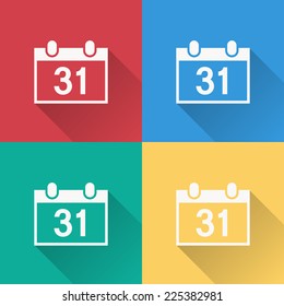 calendar icon , flat design on 4 color background