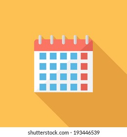 Calendar icon. Flat design style modern vector illustration. Isolated on stylish color background. Flat long shadow icon. Elements in flat design.