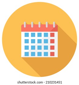Calendar icon. Flat design style modern vector illustration. Isolated on stylish color background. Flat long shadow icon. Elements in flat design.