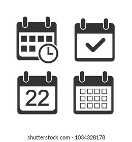 Calendar icon. Flat design. Vector illustration. Set, graphic art design. Clock icon.