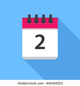 Calendar icon. Flat Design vector icon. Calendar on blue background. 2 day