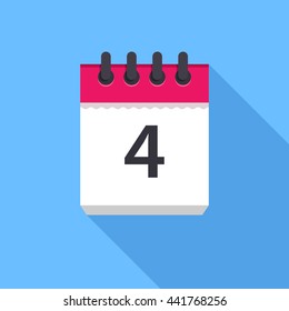 Calendar icon. Flat Design vector icon. Calendar on blue background. 4 day