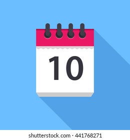 Calendar icon. Flat Design vector icon. Calendar on blue background. 10 day