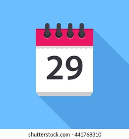 Calendar icon. Flat Design vector icon. Calendar on blue background. 29 day