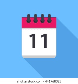 Calendar icon. Flat Design vector icon. Calendar on blue background. 11 day