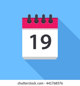 Calendar icon. Flat Design vector icon. Calendar on blue background. 19 day