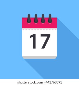 Icono de calendario. Icono vector de diseño plano. Calendario sobre fondo azul. 17 días