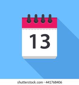 Calendar icon. Flat Design vector icon. Calendar on blue background. 13 day