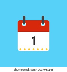 Calendar icon flat design.Calendar of 2018,Date 1 and day of month.  Vector icon isolated on bluebackground, vector illustration.