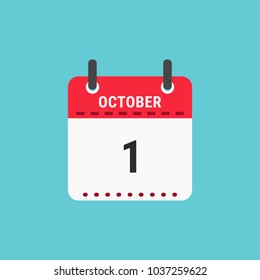 Calendar icon flat design.Calendar of 2018,October 1,Date and day of month.  Vector icon isolated on blue
background, vector illustration.