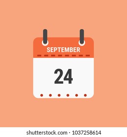 Calendar icon flat design.Calendar of 2018,September 24,Date and day of month.  Vector icon isolated on orange
background, vector illustration.