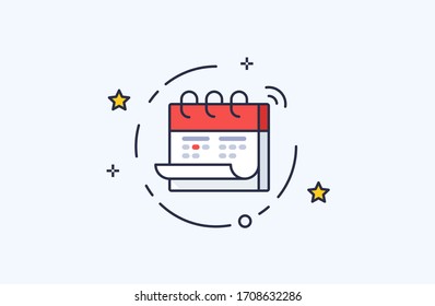 Calendar icon in flat line style. Design concept of vector illustration isolated on light background for website and mobile apps.