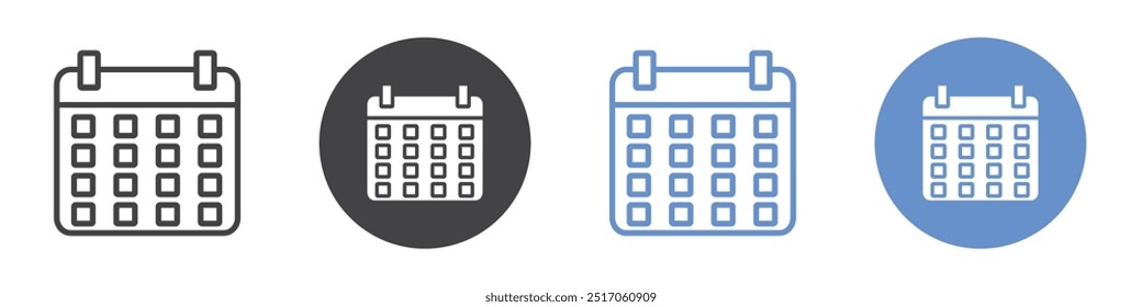 Ícone de calendário conjunto de símbolos de linha simples.