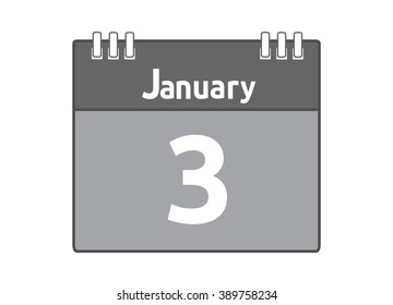 Calendar icon flat on white background, January 3