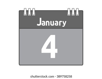 Calendar icon flat on white background, January 4