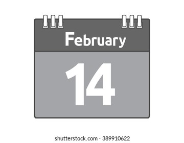 Calendar icon flat on white background. February 14
