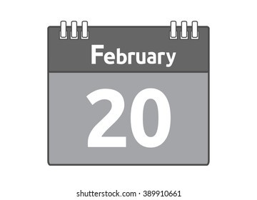 Calendar icon flat on white background. February 20