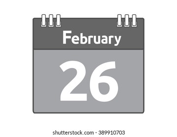 Calendar icon flat on white background. February 26