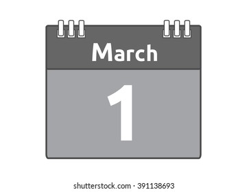 Calendar icon flat on white background. March 1