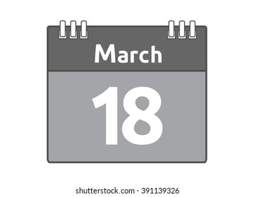 Calendar icon flat on white background. March 18