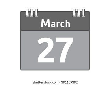 Calendar icon flat on white background. March 27