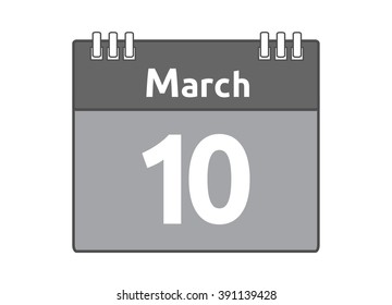 Calendar icon flat on white background. March 10