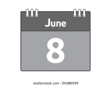 Calendar icon flat on white background. June 8