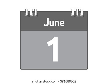 Calendar icon flat on white background. June 1