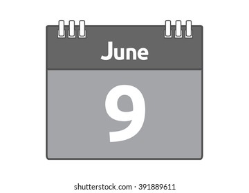 Calendar icon flat on white background. June 9