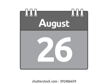Calendar icon flat on white background. August 26
