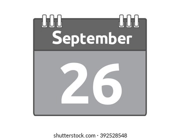Calendar icon flat on white background. September 26